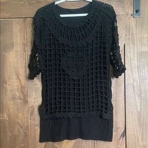 Black Crochet Knit Top